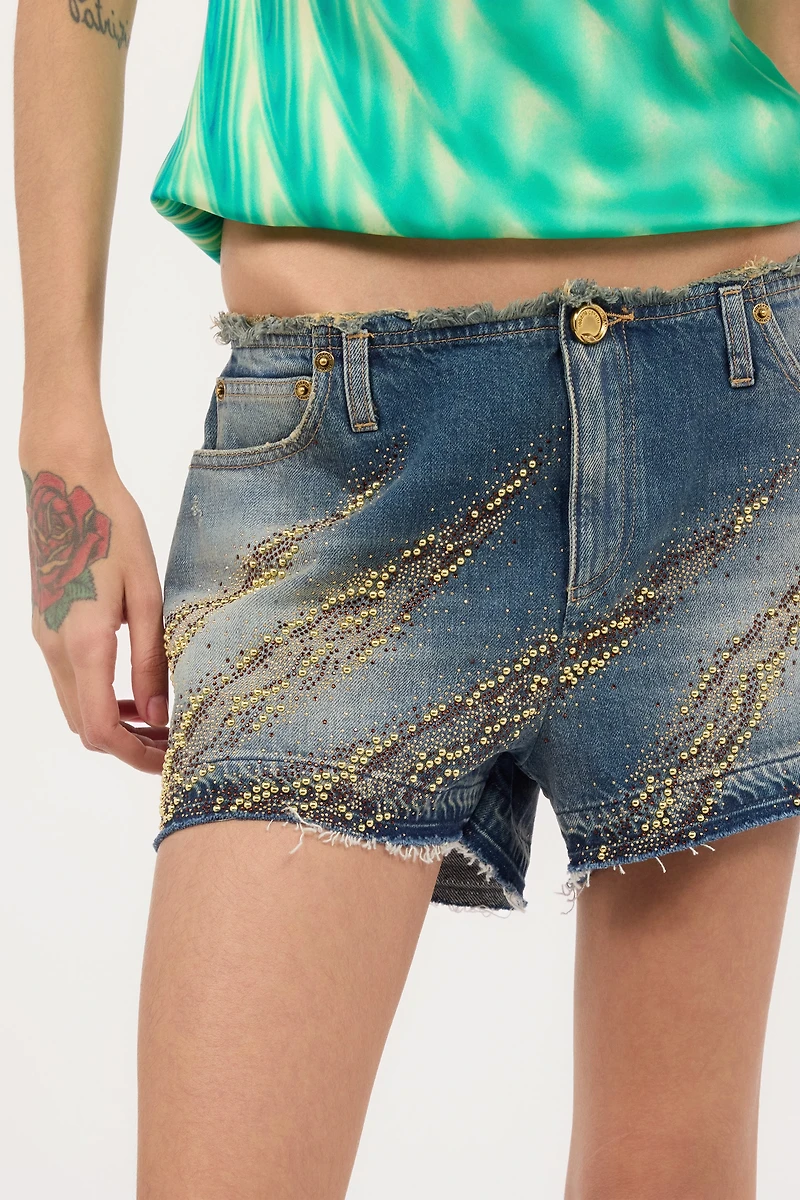 Shorts With Studded And Rhinestone-Detailed Zebra Pattern