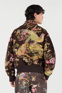 Bomber Jacket With Oriental Bird Print