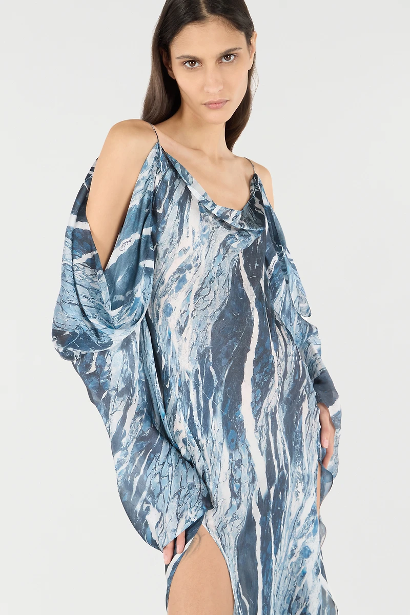 Marble-Print Flowing Dress
