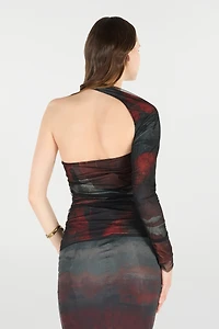 One-Sleeve Sweater With Rose And Snake