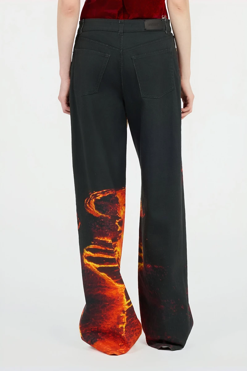 Stretch Denim Jeans With Lava Print