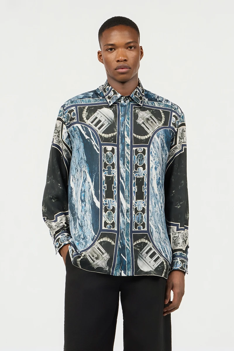 Shirt With Marble Print And Embellishments