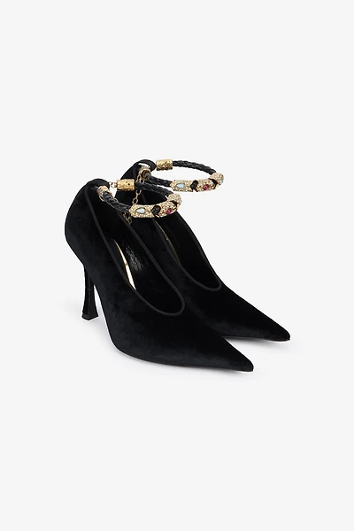 Roberto Cavalli Velvet Stiletto Heels With Jewel Anklet