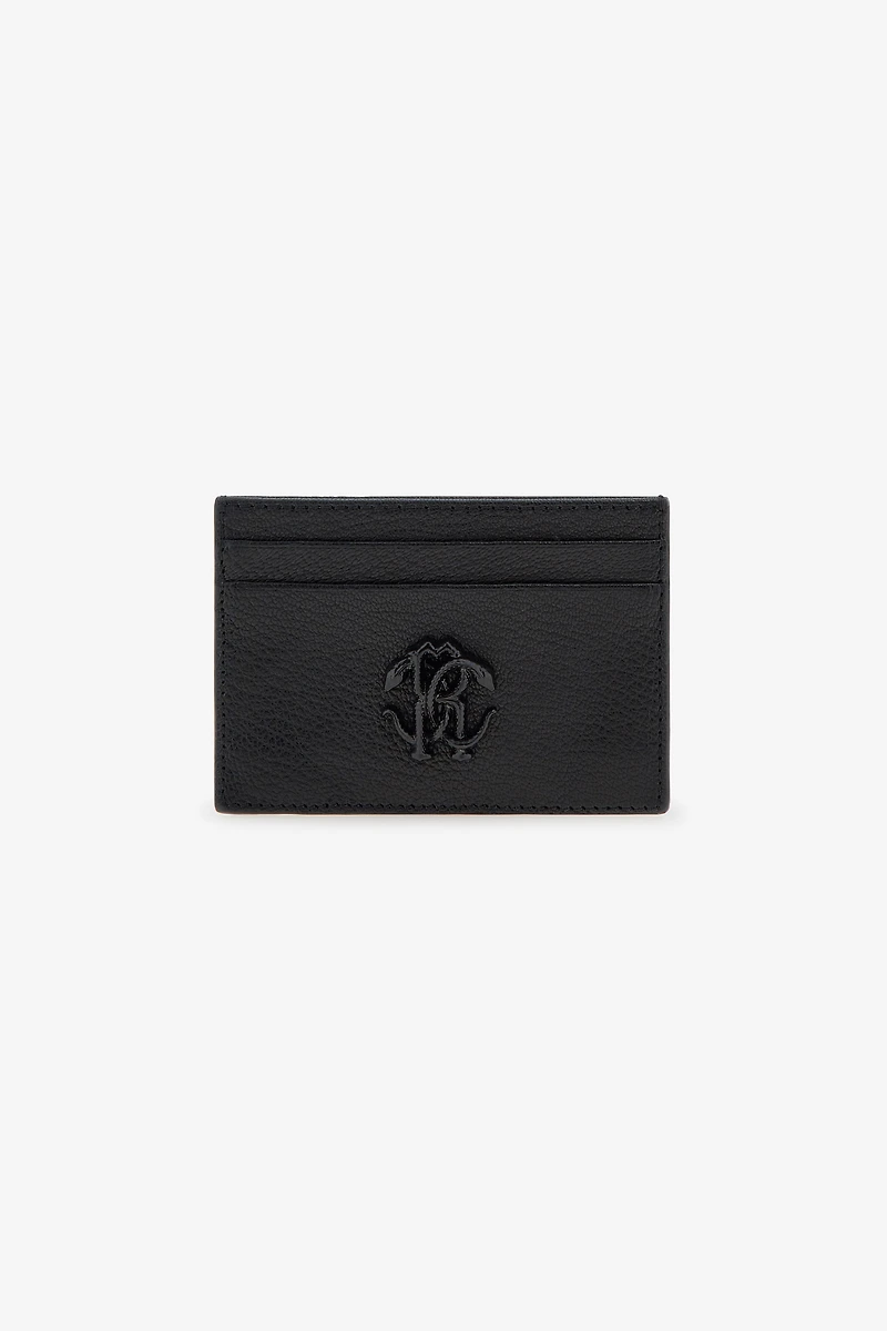 Black Leather Card Case With Monogram RC