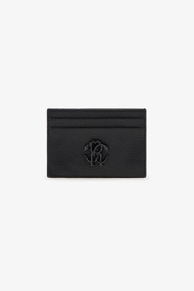 Black Leather Card Case With Monogram RC