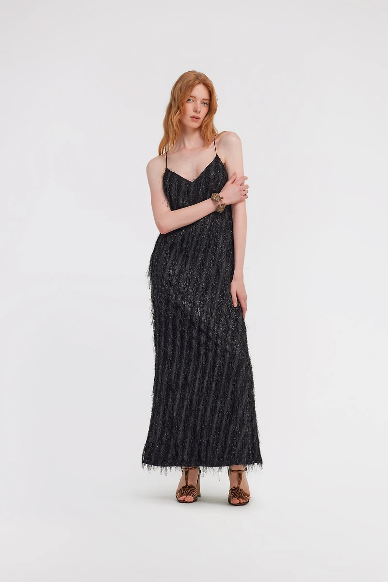 Black Fringed Maxi Dress