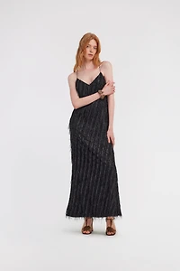 Black Fringed Maxi Dress