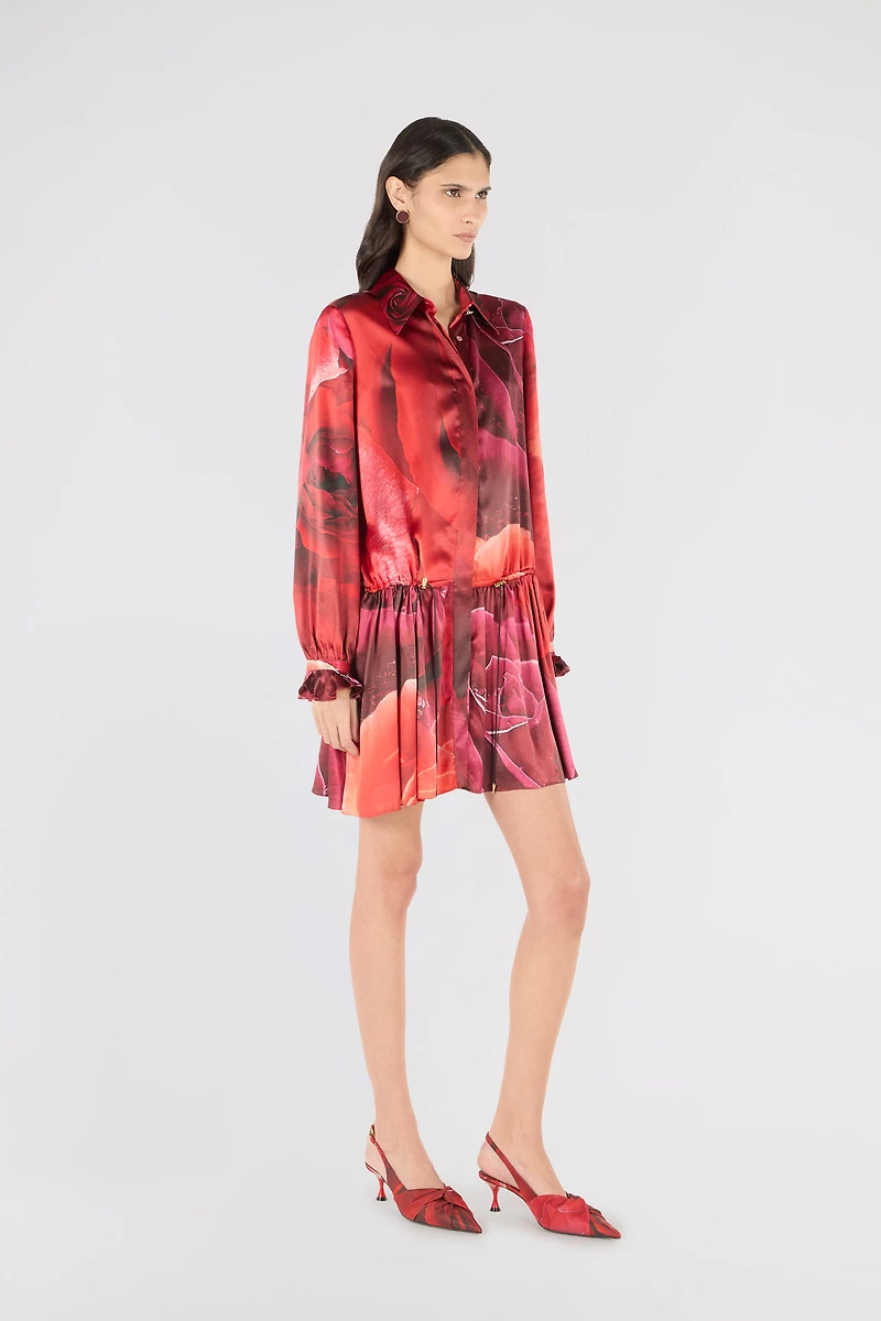 Mini Shirt Dress With Rose Print