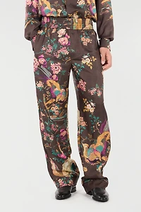 Silk Pants With Oriental Bird Print
