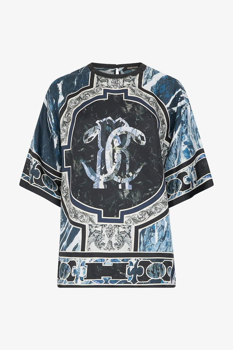 T-Shirt With Mirror Snake Monogram And Marble Print
