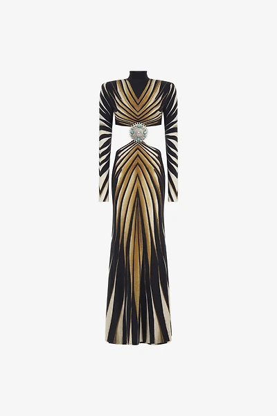 Cut-out knit dress with Ray of Gold print