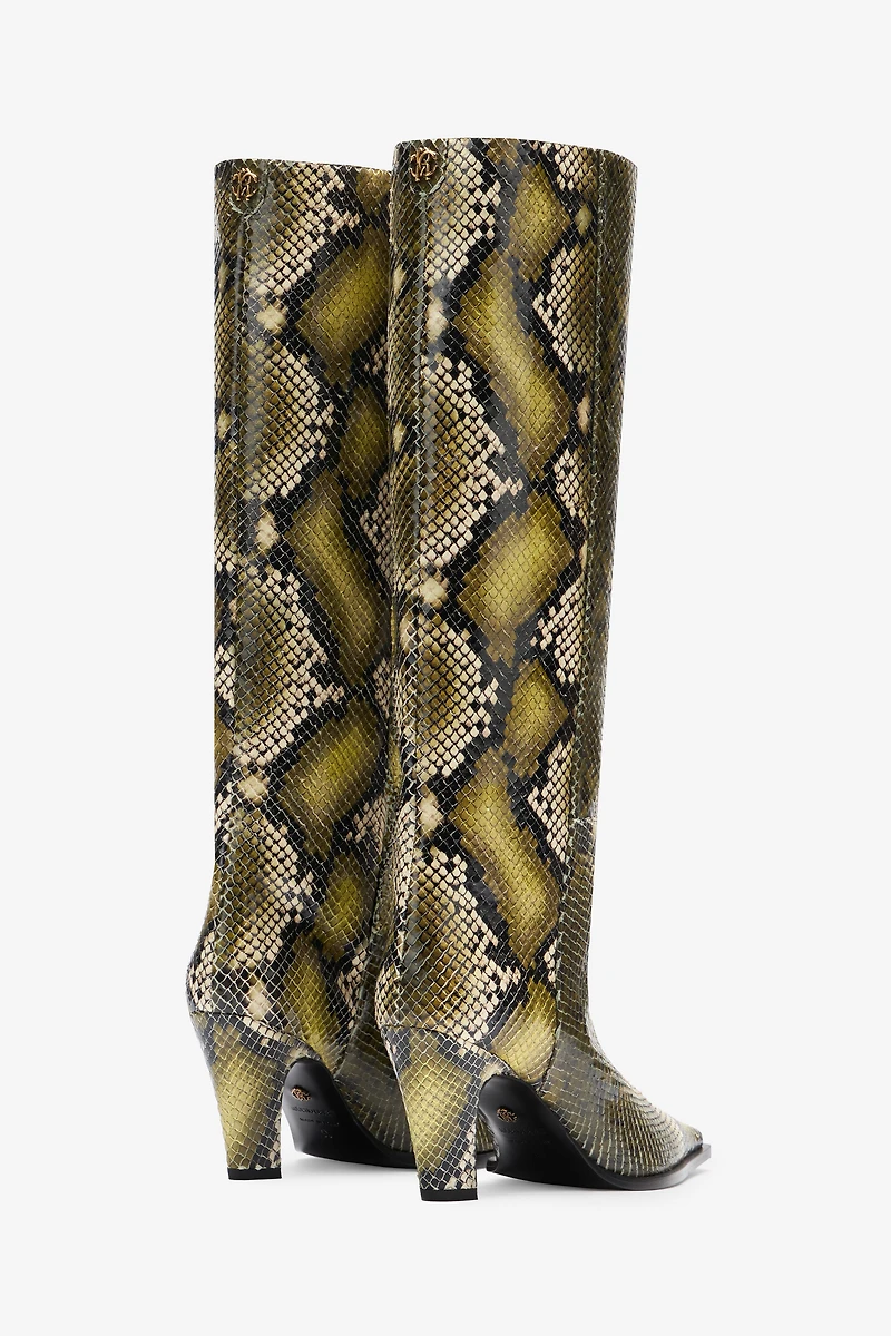 Knee-high boots with python print