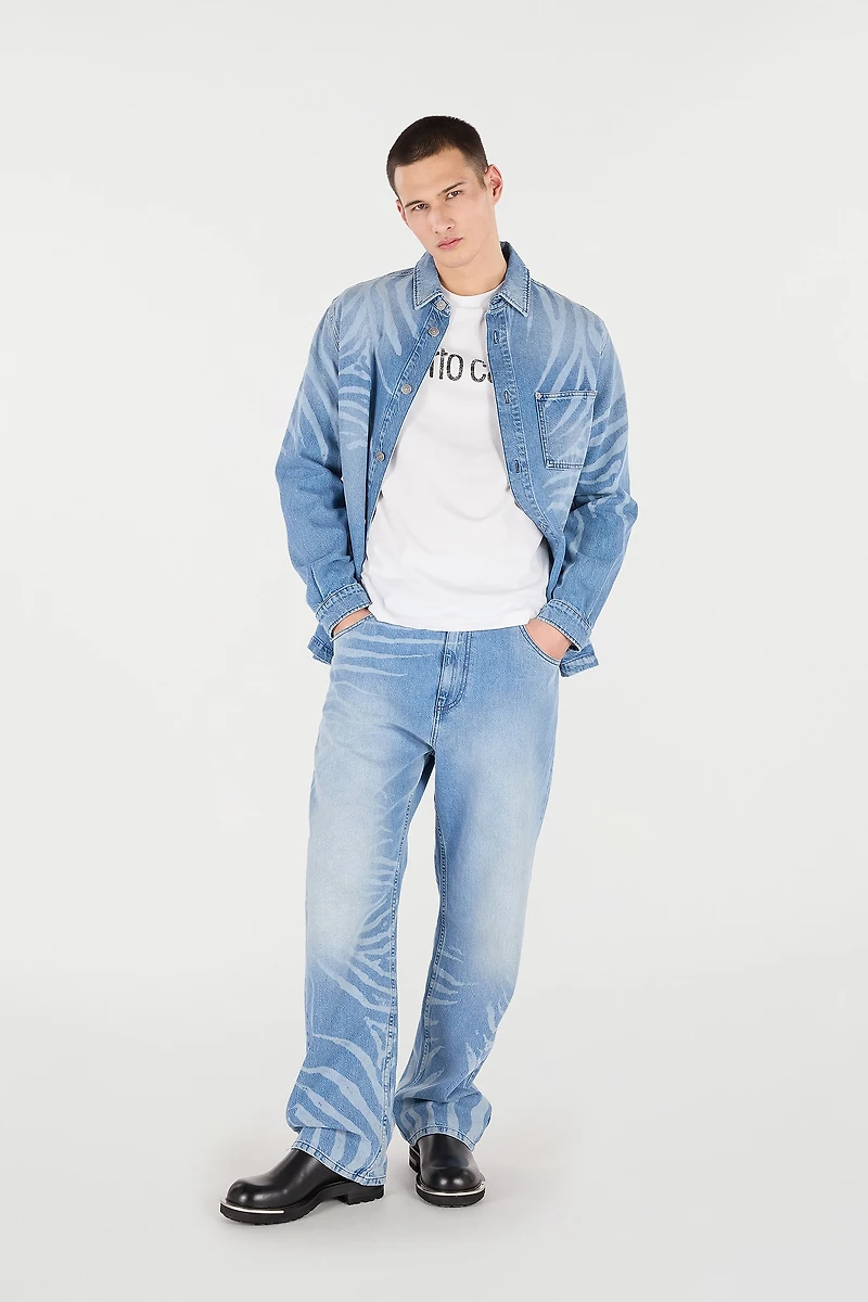 Denim Shirt With Tiger Skin Print