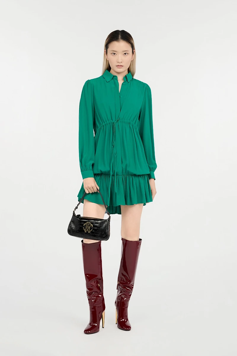 Green Dress Mini With Drawstring Waist