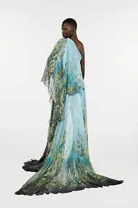 Extra-Long Silk Dress With Nature Print