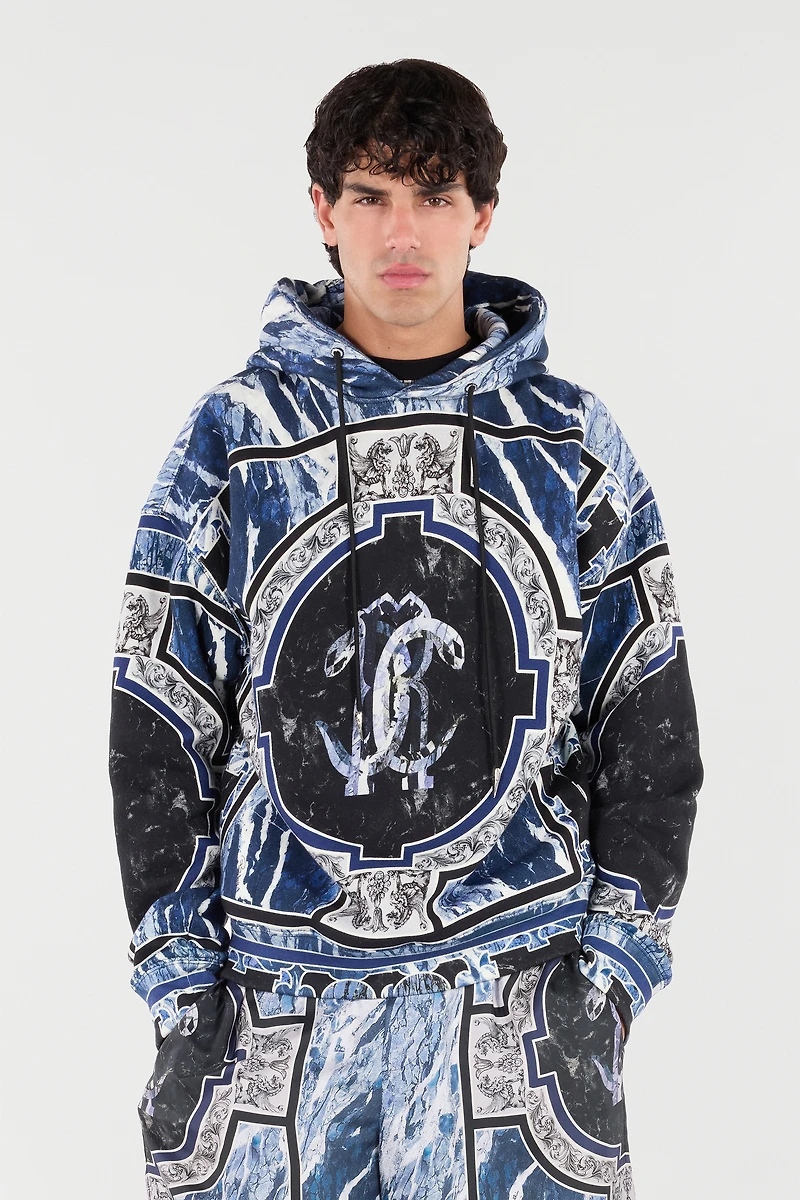 Sweatshirt With Marble Print And Embellishments