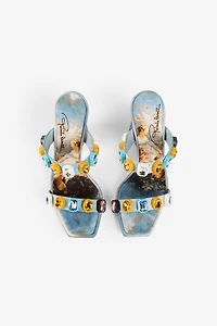 Crystal-embellished graphic-print sandals