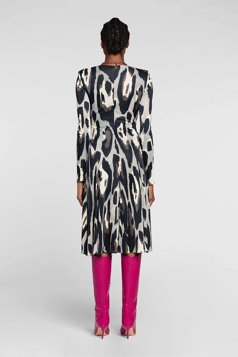 Animal-print wrap midi dress
