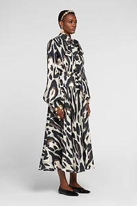 Animal-print linen midi dress