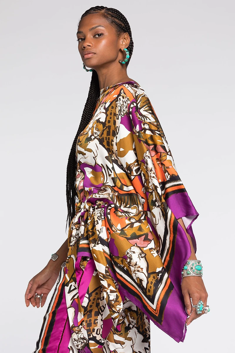 Wild Cat-Print Kaftan Top