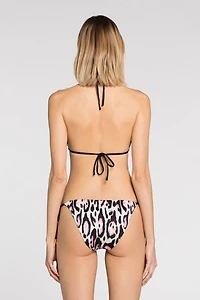 Leopard-print teeth-pendant bikini top