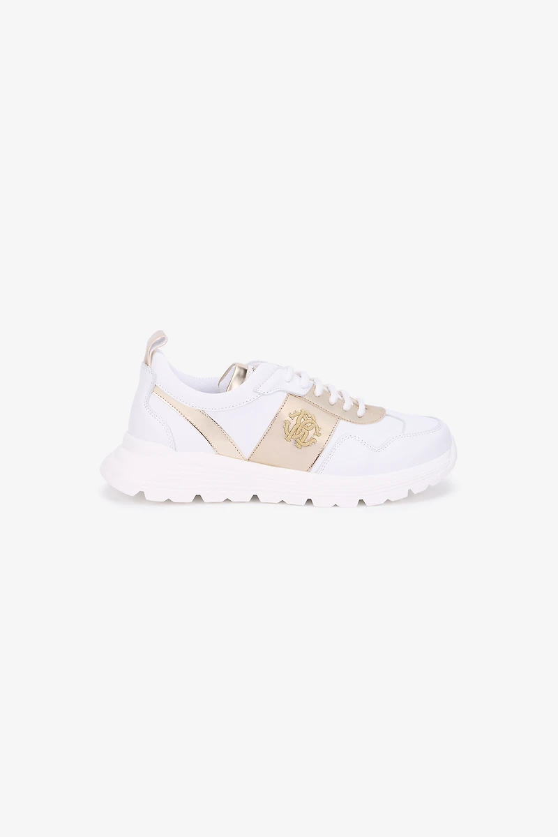 White Running Shoes With Gold Monogram RC