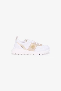 White Running Shoes With Gold Monogram RC