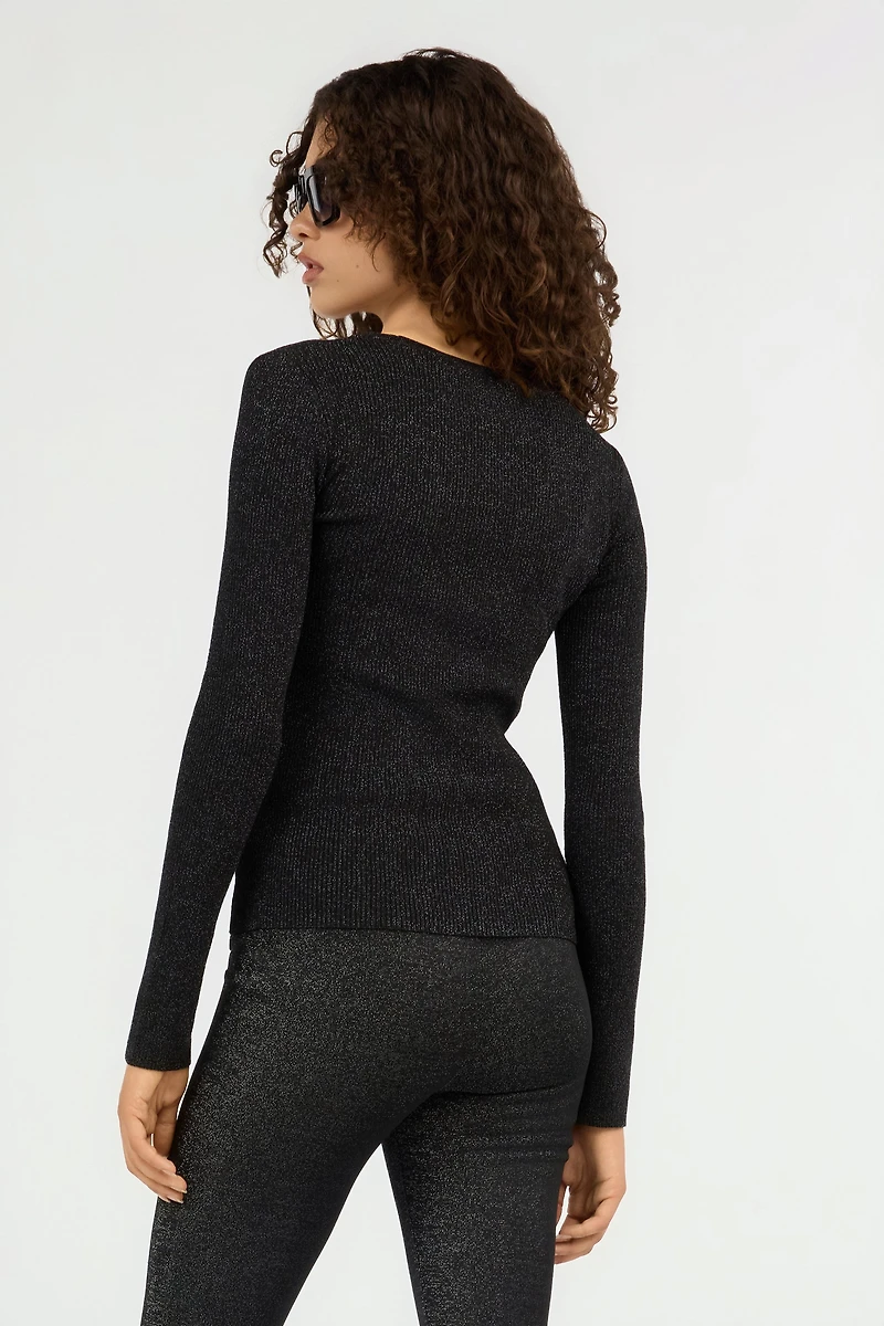 Black Lurex Sweater With Snake Detail