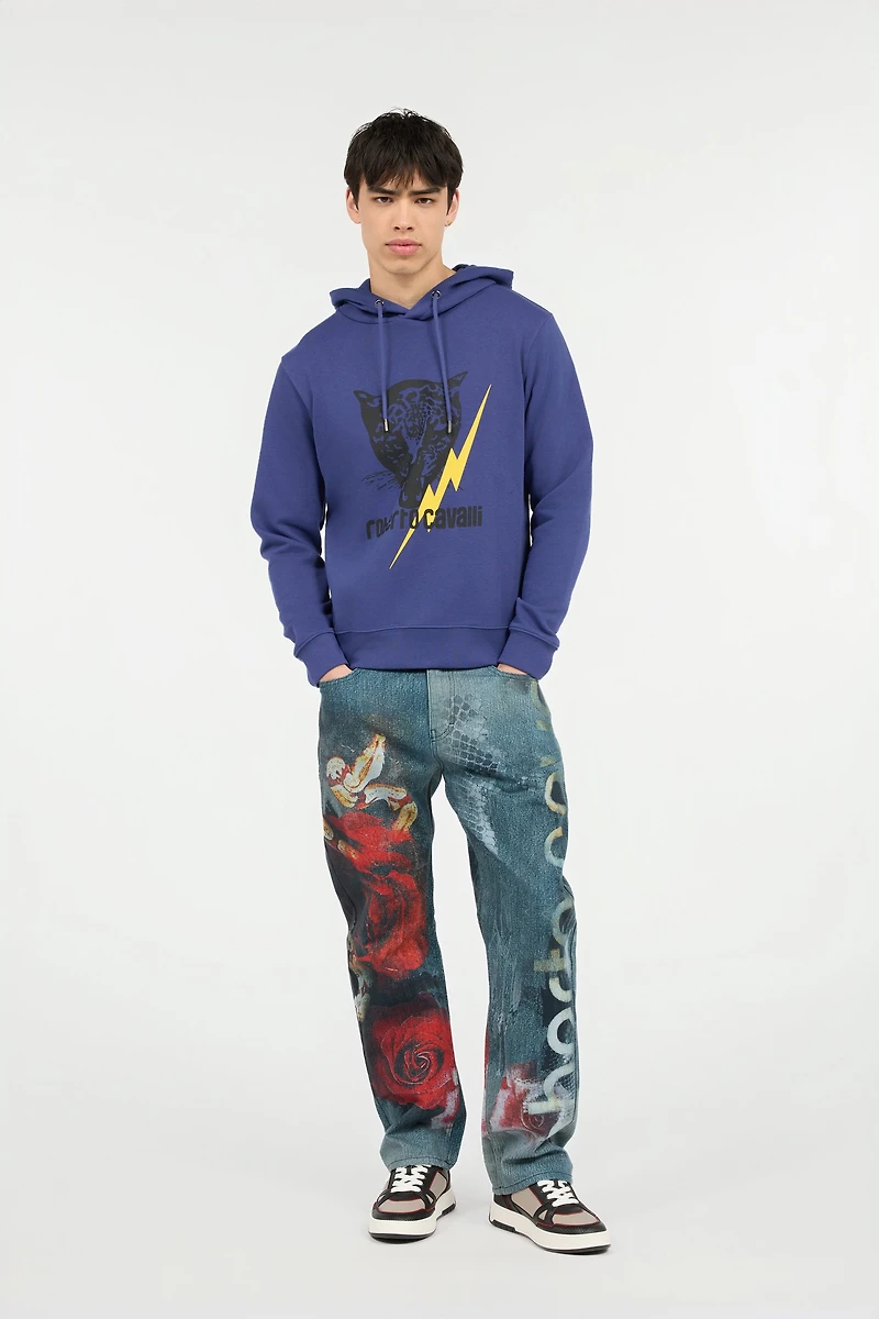 Blue Sweatshirt with Jaguar and Lightning