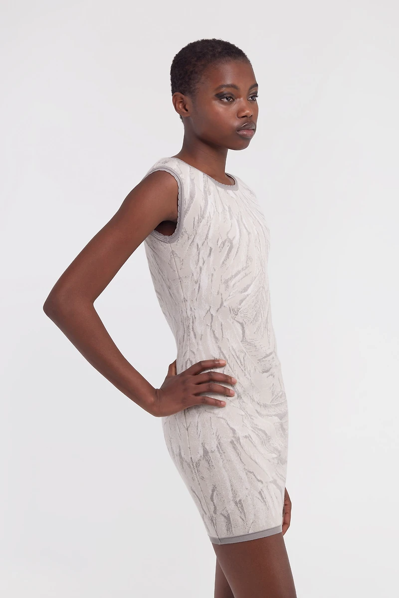 Ice Feathers Print Mini Dress