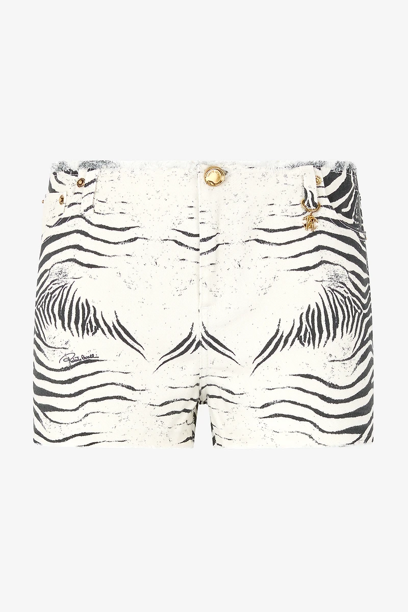 Frayed Shorts With White Tigress Print