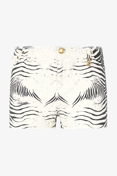 Frayed Shorts With White Tigress Print