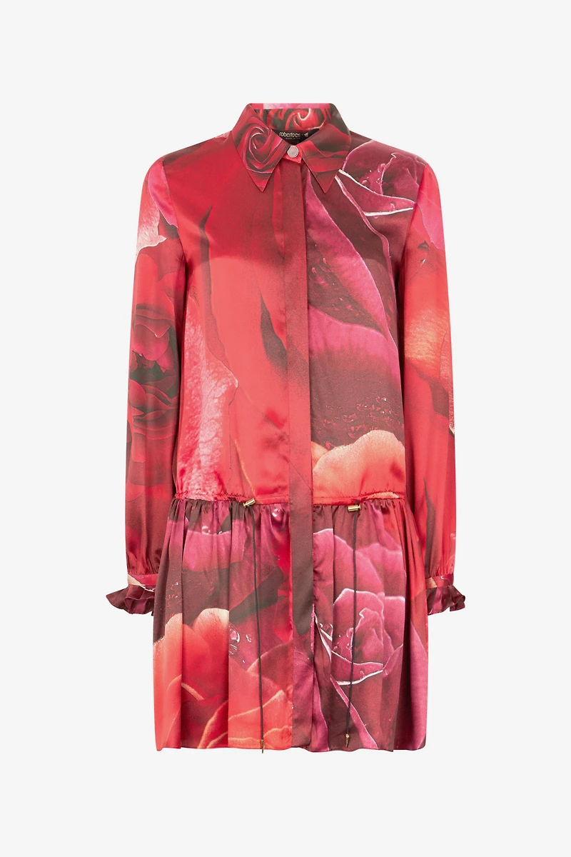 Mini Shirt Dress With Rose Print