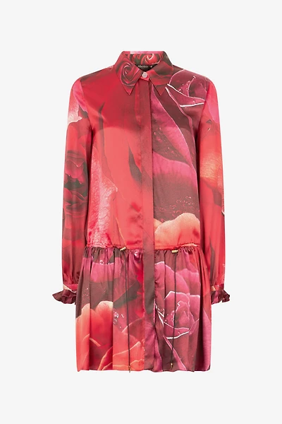 Mini Shirt Dress With Rose Print