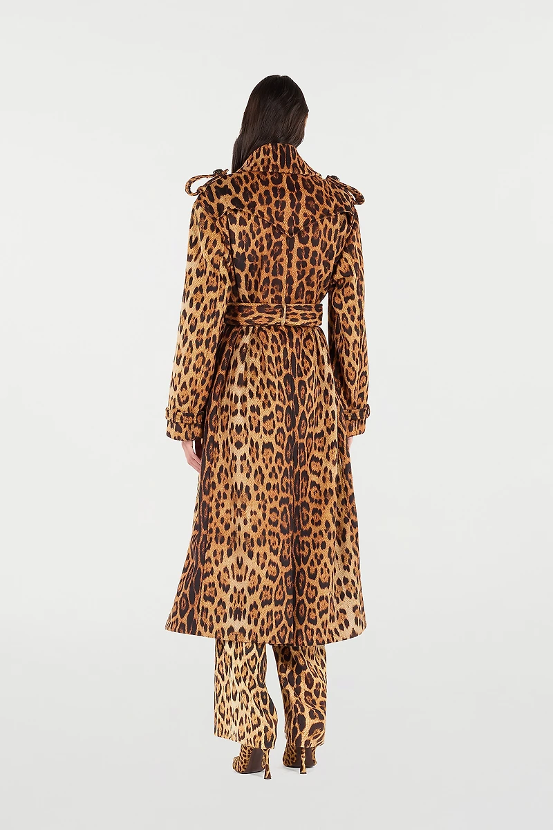 Long Trench Coat With Jaguar Skin Print