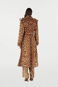 Long Trench Coat With Jaguar Skin Print
