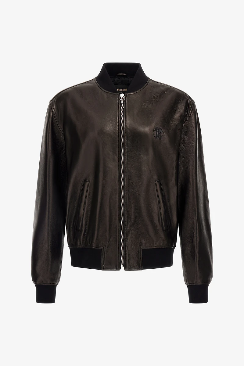 Leather bomber jacket