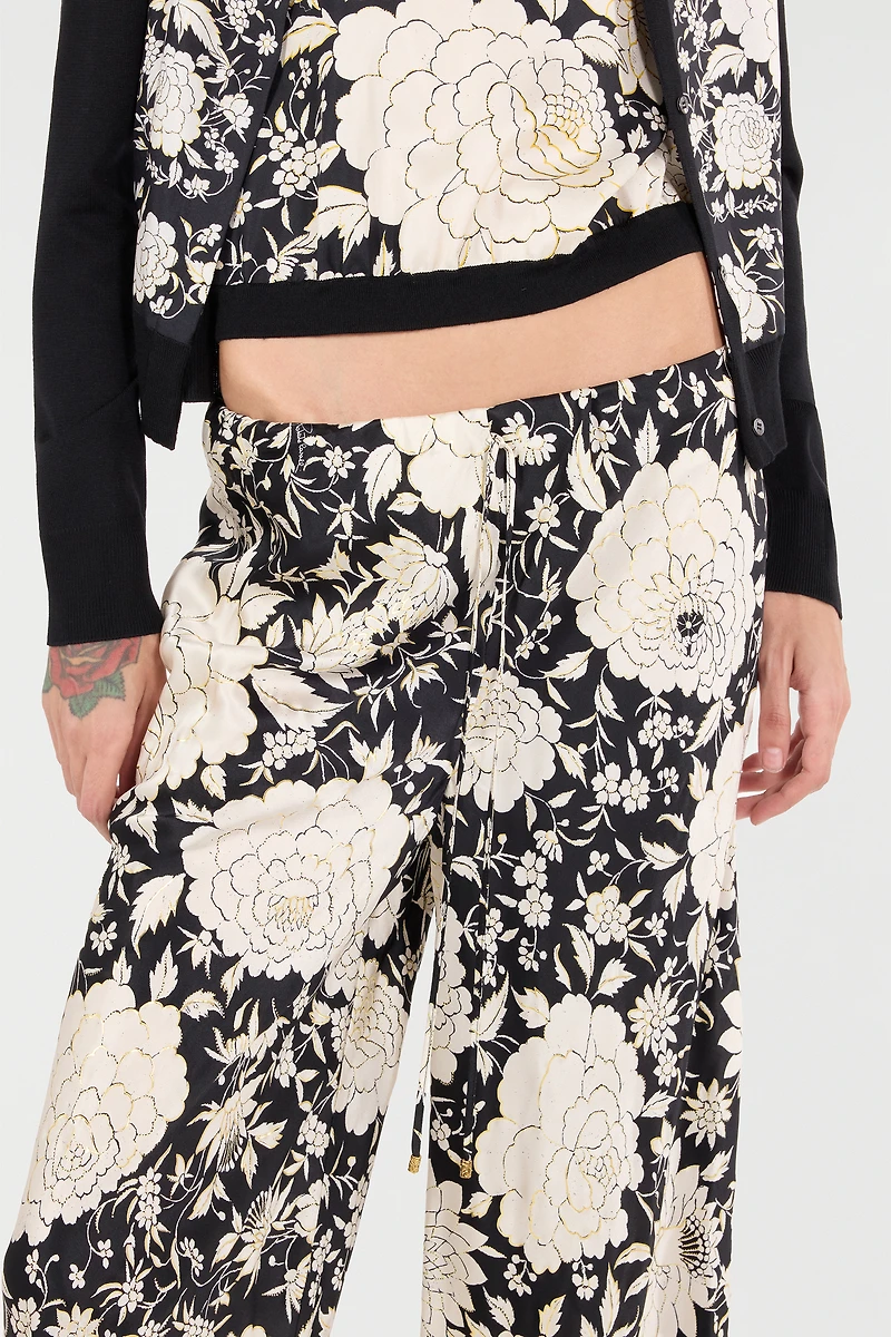 Pure Silk Pants With Floral Print