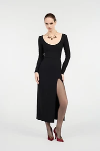 Black Midi Dress With Slit