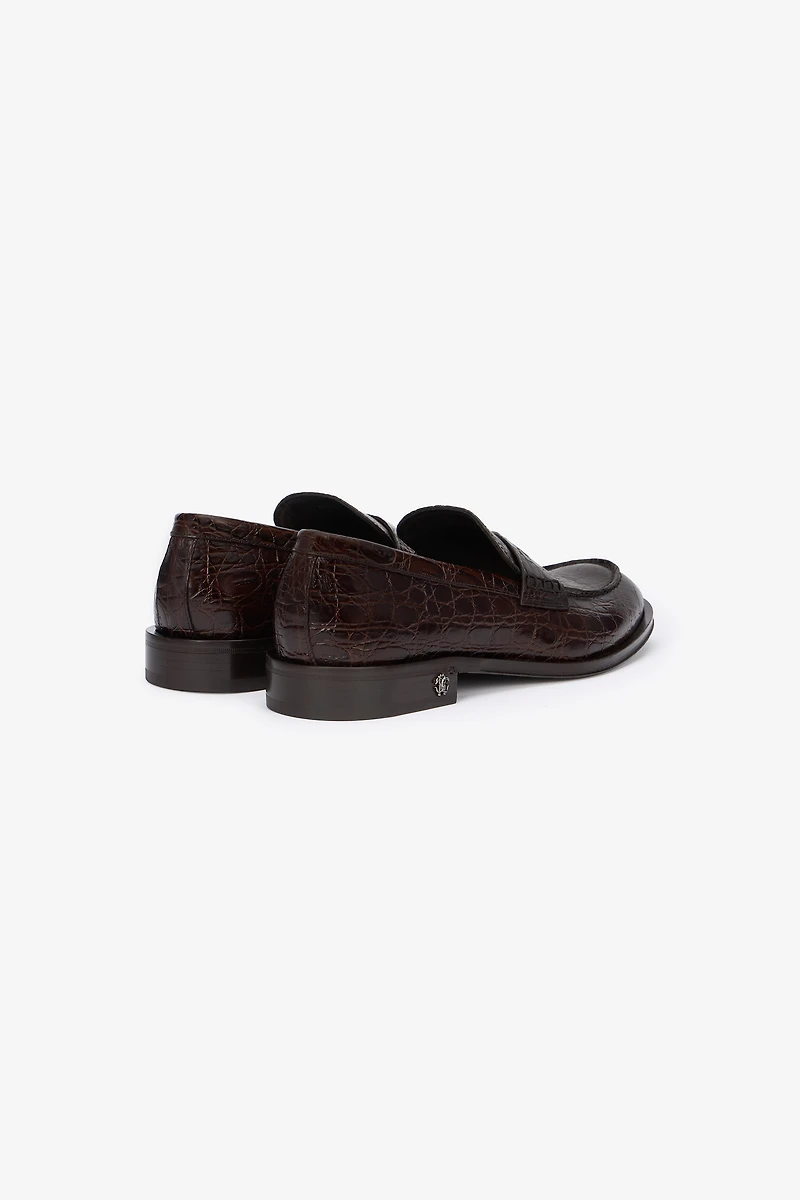 Brown Leather Loafers with Crocodile Effect