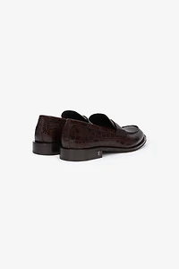 Brown Leather Loafers with Crocodile Effect