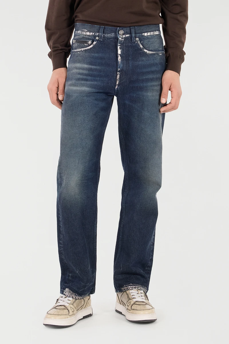 Sandblasted-Effect Jeans With Chain