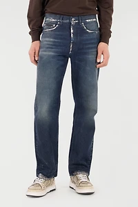 Sandblasted-Effect Jeans With Chain