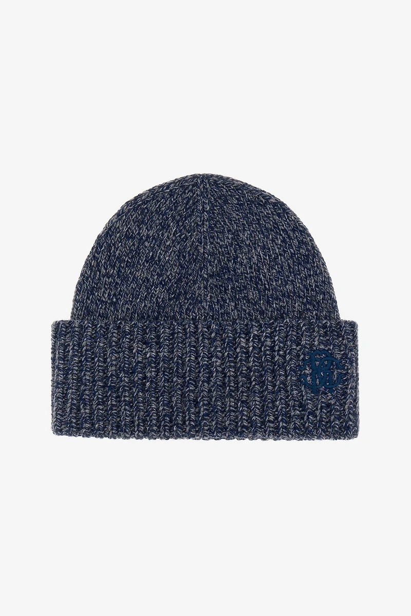 Blue Cashmere Blend Hat Beanie with Monogram RC