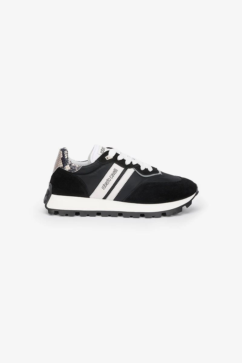 Black Running Shoes With Snake-Print Detail