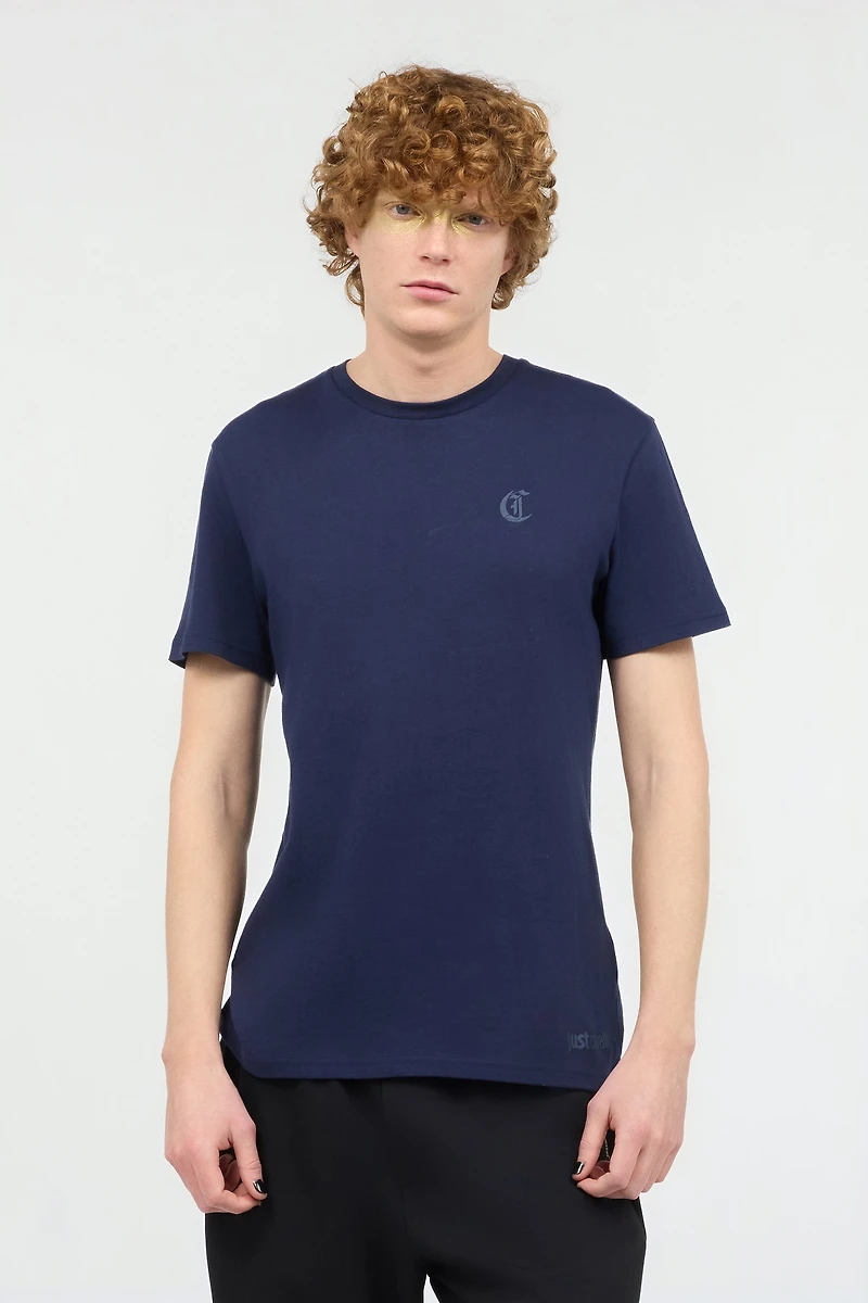 Navy Blue Cotton T-Shirt With Logo