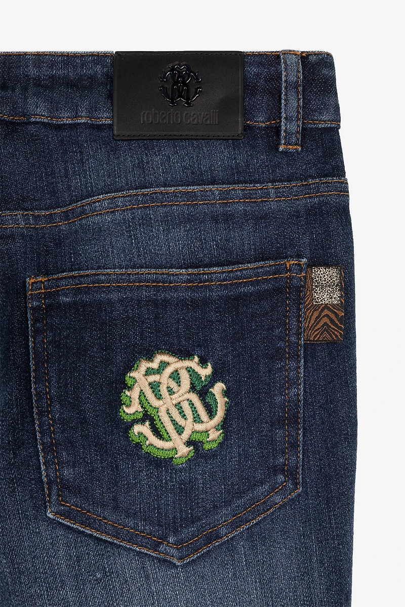 RC Monogram-Embroidered Side-Stripe Jeans