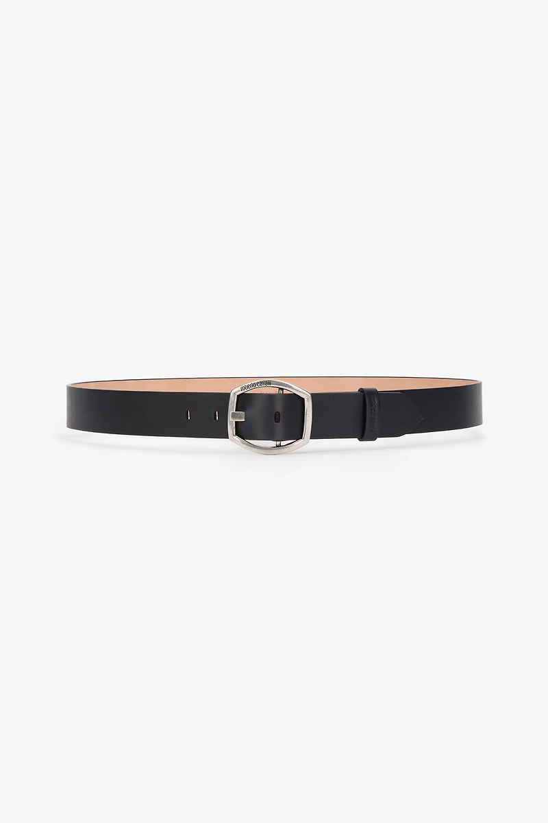 Belt With Branded Geometric Buckle