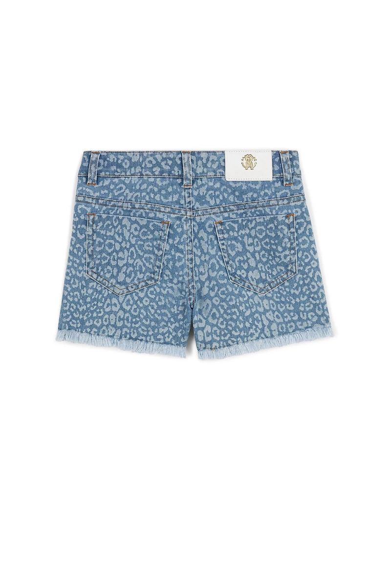 Leopard-Print Denim Shorts