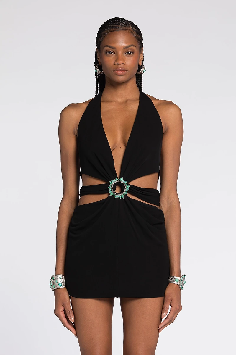 Embellished Cut-Out Mini Dress